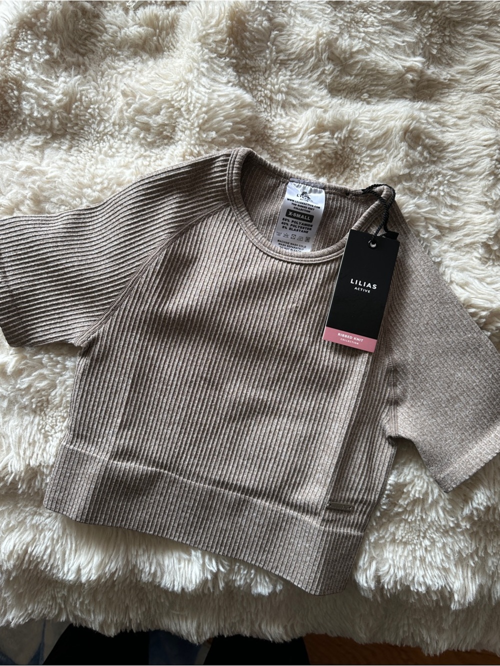 Lilias Active Ribbed Short-Sleeve Top in Taupe BRAND NEW WITH TAGS
